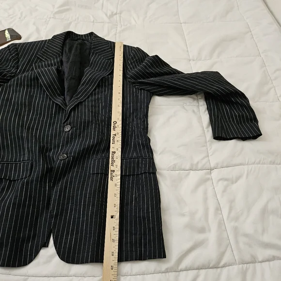 Versace Blazer Men 48R Dark Blue Classic Pinstripe Bamboo Single-Breasted Jacket